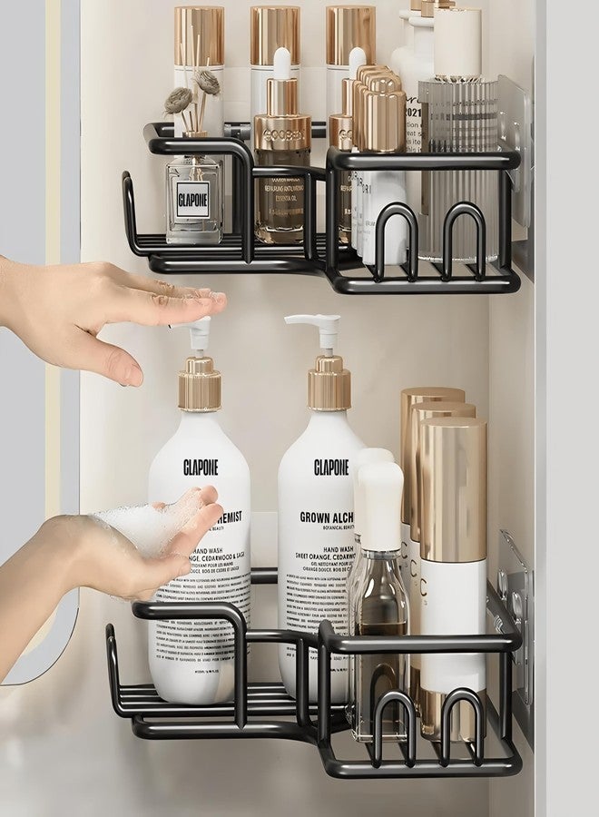 CLAPONE منظم CLAPONE 4 في 1 ذاتي اللصق متعدد الاستخدامات / رفوف وأرفف للجدار / حامل للحمام بدون حفر / حامل صابون مع حامل فرشاة أسنان / إكسسوارات الحمام / رف الحمام / ستانلس ستيل (أسود) - Image 3